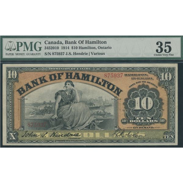 Bank of Hamilton $10, 1914