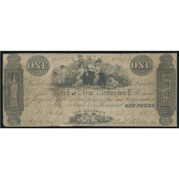 Bank of New Brunswick One Pound, 1858