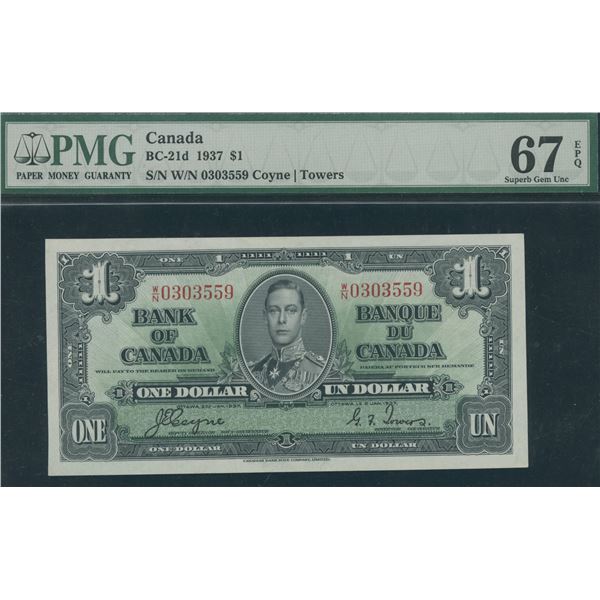 Bank of Canada $1, 1937 - W/N
