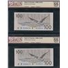 Image 1 : Bank of Canada $100, 1988 - Lot of 2 Consecutive Changeovers
