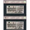 Image 2 : Bank of Canada $100, 1988 - Lot of 2 Consecutive Changeovers