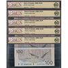 Image 2 : Bank of Canada $100, 1988 - Lot of 5 Consecutive