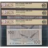 Image 1 : Bank of Canada $100, 1988 - Lot of 3 Consecutive
