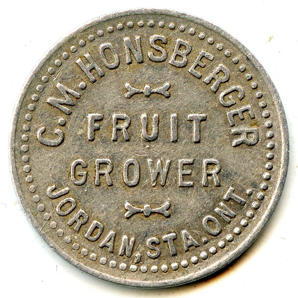 Lot of two C.M. Honsberger, Jordan Station, Ont. Fruit Picker Tokens, McColl 731 - Lot of 2