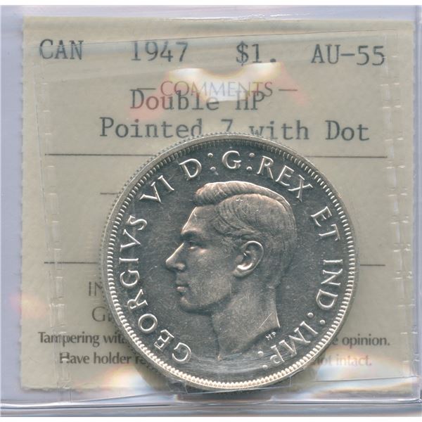 1947 Silver Dollar - Pointed 7; Double HP with Dot