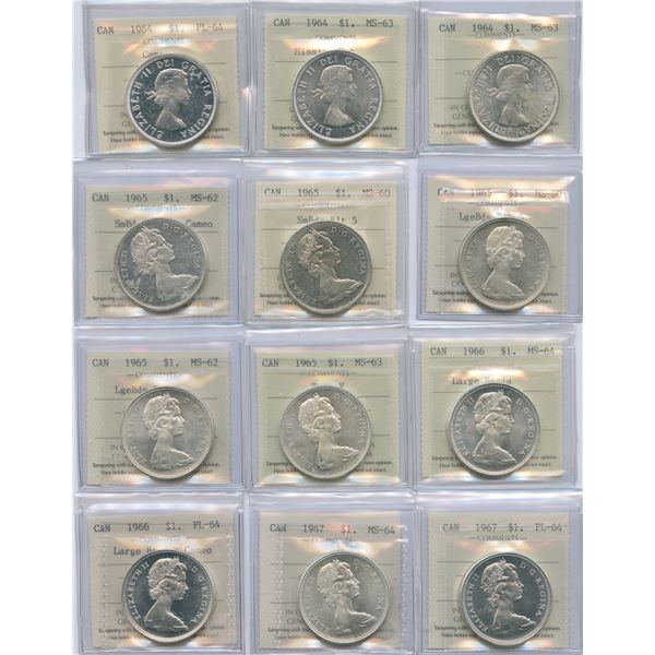 Canadian Silver Dollars - ICCS Graded Lot of 14