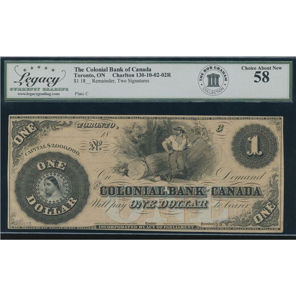 Colonial Bank of Canada $1, 1859 - Remainder