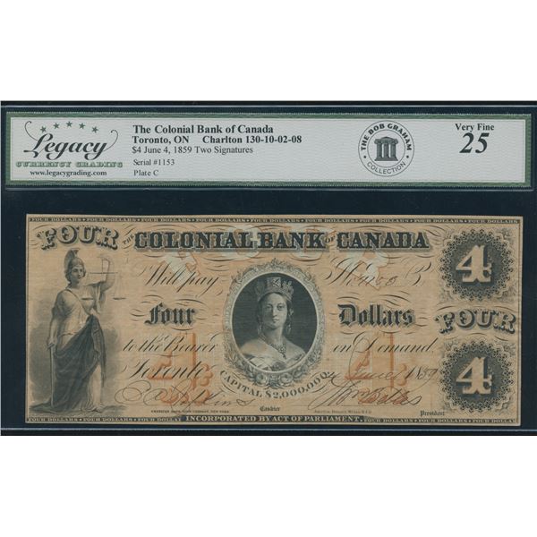 Colonial Bank of Canada $4, 1859