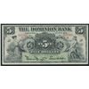 Image 1 : Dominion Bank $5, 1905