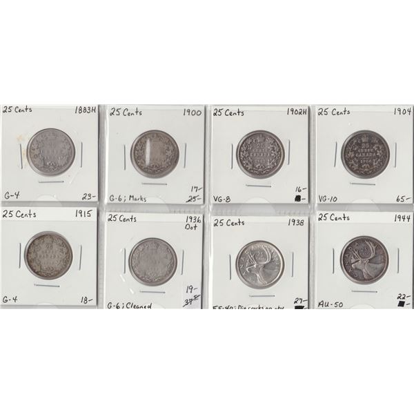 1883H - 1944 Twenty-Five Cents Group - Lot of 8