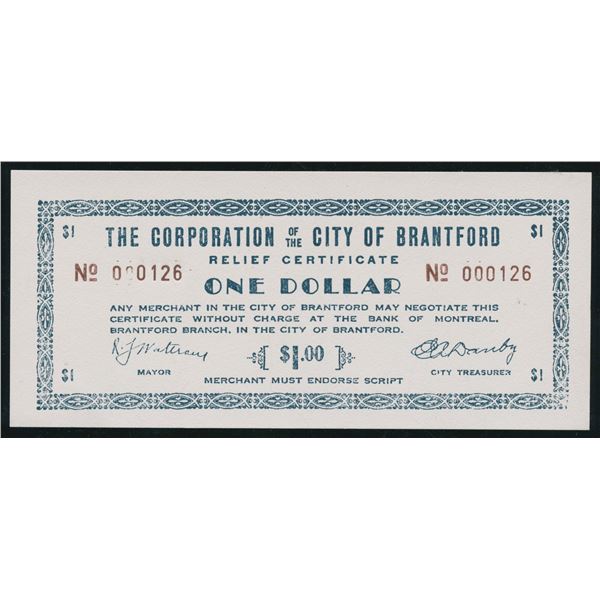 City of Brantford $1 Relief Certificate