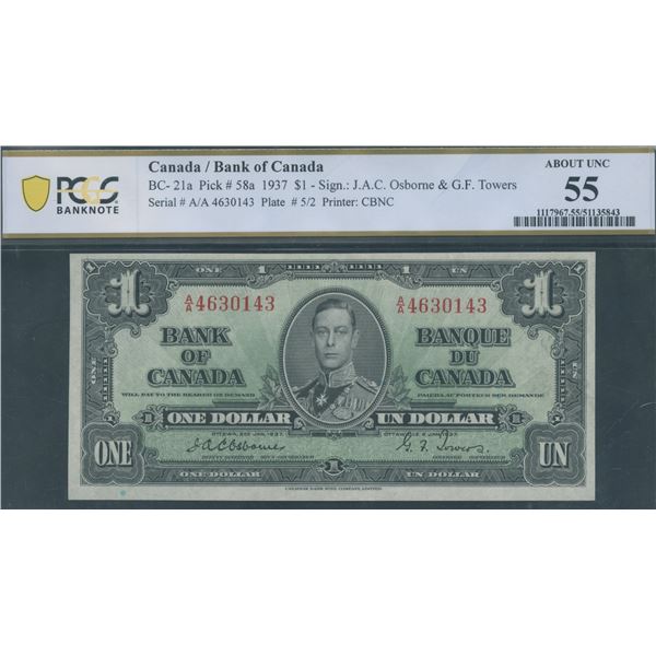 Bank of Canada $1, 1937 - Osborne Signature