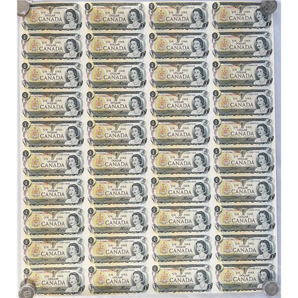 Bank of Canada $1 Notes, 1973 - Uncut Sheet of 40