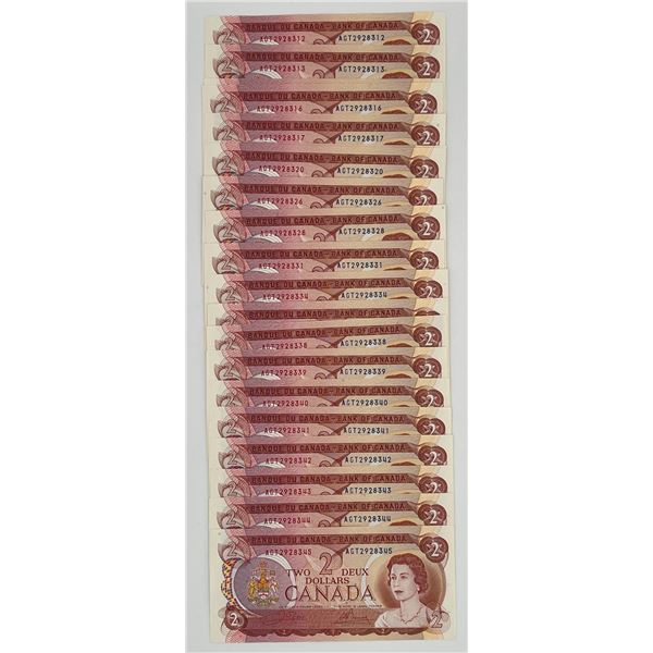 Bank of Canada $2, 1974 - Lot of 34 Consecutive Serial Numbers