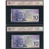 Image 2 : Bank of Canada $10, 2001 - Lot of 2 Graded Banknotes