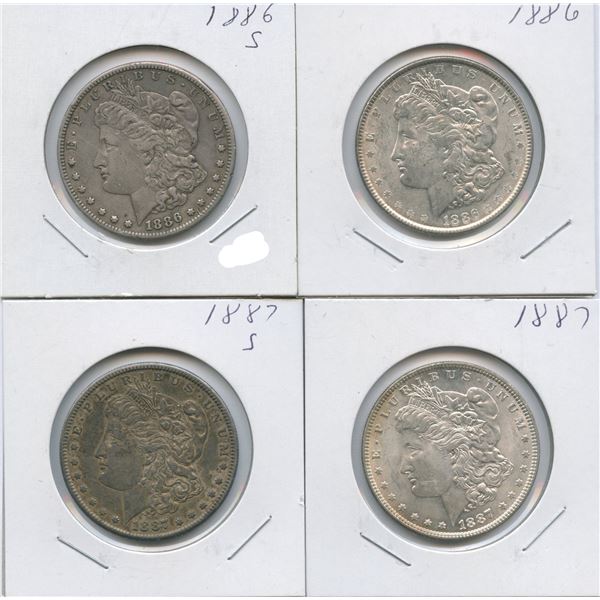 1886 & 1887 United States of America Silver Dollars - Lot of 4
