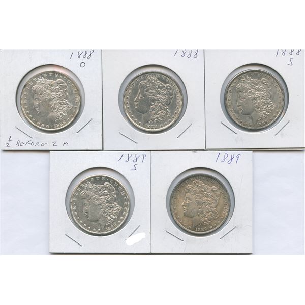 1888 & 1889 United States of America Silver Dollars - Lot of 5