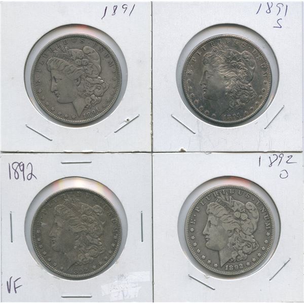 1891 - 1892 United States of America Silver Dollars - Lot of 4