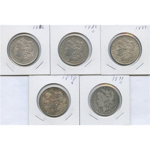 1886 - 1899 United States of America Silver Dollars - Lot of 5