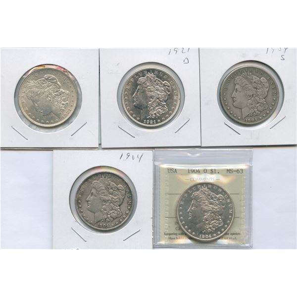 1904 - 1921 United States of America Silver Dollars - Lot of 5