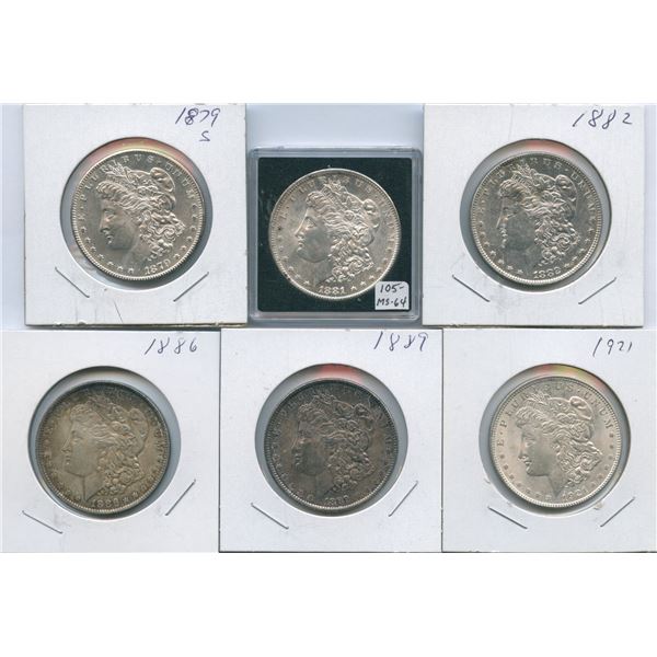 1879 - 1921 United States of America Silver Dollars - Lot of 6