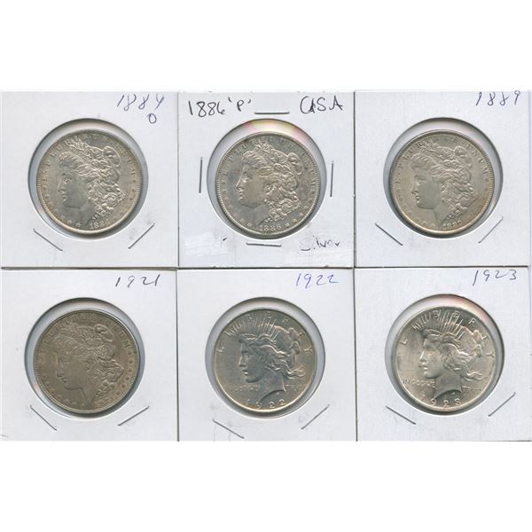 1884 - 1923 United States of America Silver Dollars - Lot of 6