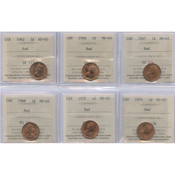 1962 - 1974 One Cents - ICCS Graded Lot of 6