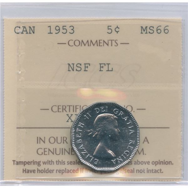 1953 Five Cents - NSF Far Leaf
