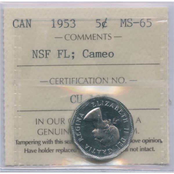 1953 Five Cents - NSF Far Leaf Cameo