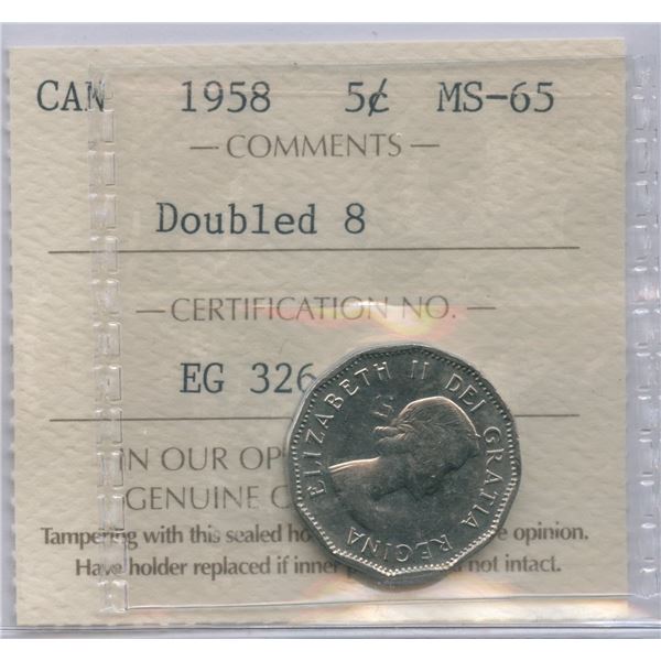 1958 Five Cents - Doubled 8