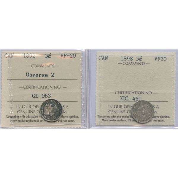 Victoria Silver Five Cents - ICCS Group of 2