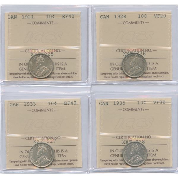 1921 - 1935 Ten Cents - ICCS Graded Lot of 4