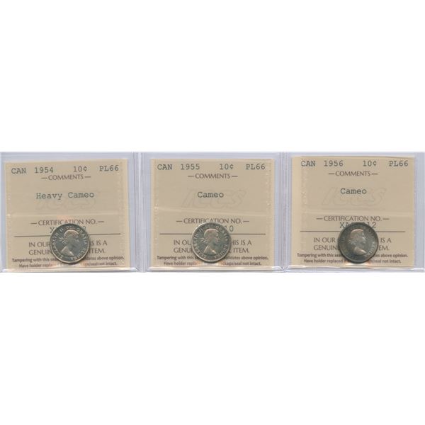 1954 - 1956 Ten Cents - ICCS Graded Proof Like's
