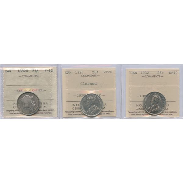 Victoria & George V Twenty-Five Cents - ICCS Group of 3