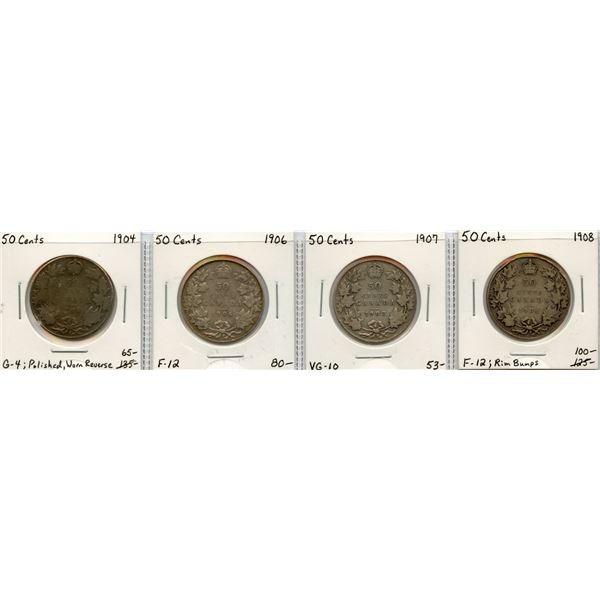 1904 - 1908 Fifty Cents Group - Lot of 4