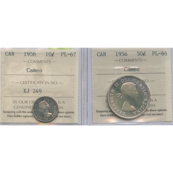 1956 Ten & Fifty Cents - ICCS Graded Proof Like Pair