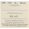 Image 3 : 1937 Silver Dollar - ICCS MS-63