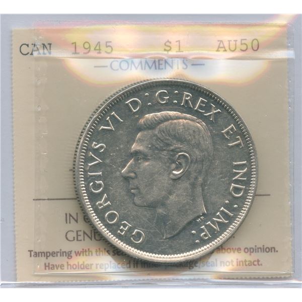 1945 Silver Dollar - ICCS AU50