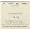 Image 3 : 1948 Silver Dollar - ICCS MS-60.