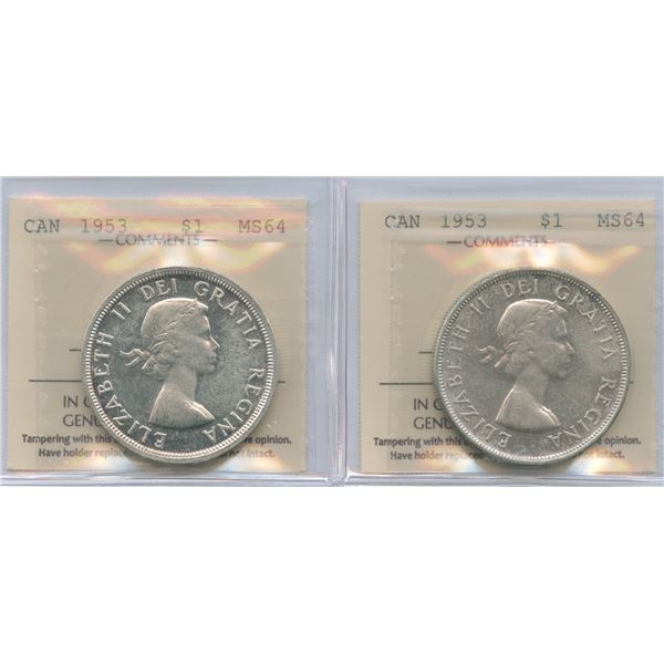 1953 Silver Dollars - ICCS Graded Lot of 2