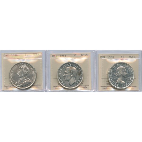 Canada Silver Dollars - ICCS Graded Lot of 3