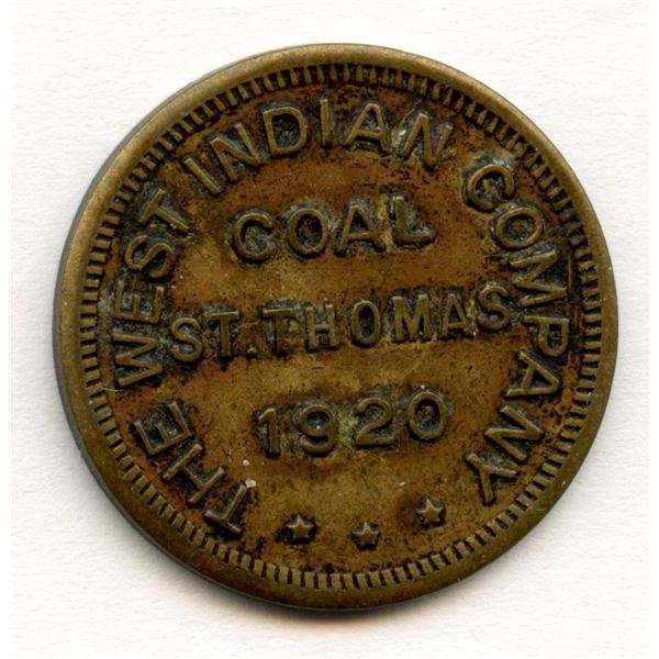 West Indian Coal Company Tally Token, St. Thomas, 1920
