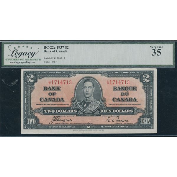 Bank of Canada $2, 1937 - Changeover