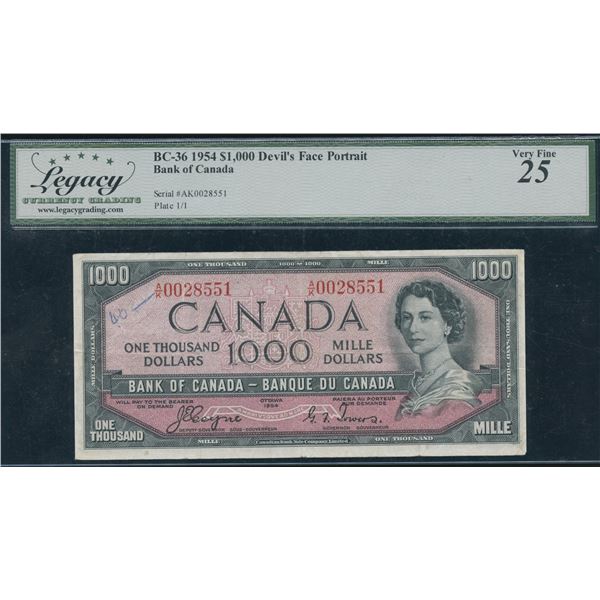Bank of Canada $1000, 1954 - Devil's Face