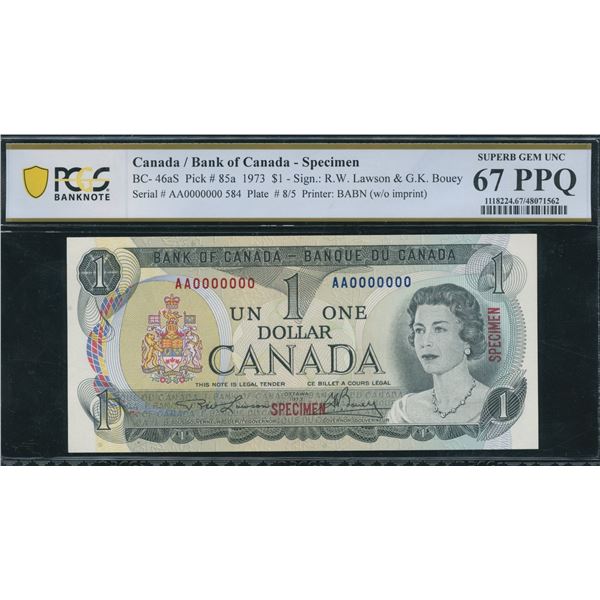 Bank of Canada $1, 1973 - Specimen #584