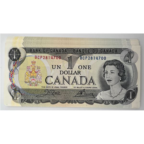 Bank of Canada $1, 1973 - 50 Consecutive Serial Numbers