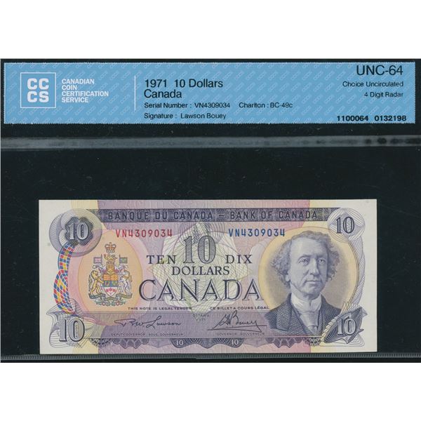 Bank of Canada $10, 1971 - 4 Digit Radar