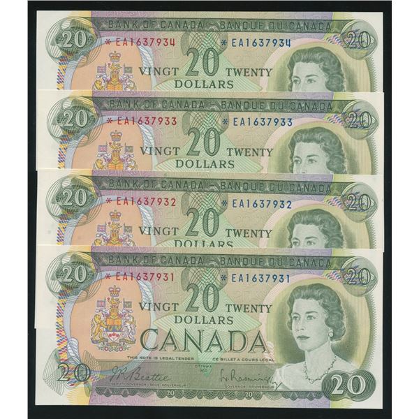 Bank of Canada $20, 1969 - Lot of 4 Consecutive Replacements