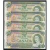 Image 1 : Bank of Canada $20, 1969 - Lot of 4 Consecutive Replacements