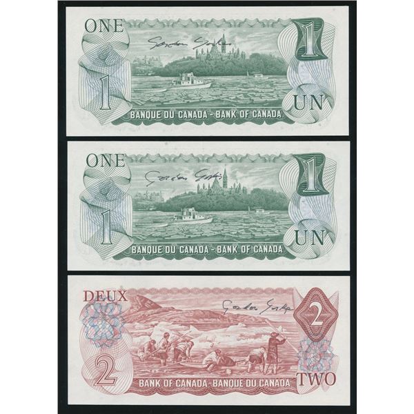 Bank of Canada $1 & $2 Autographed Multi-Coloured Trio